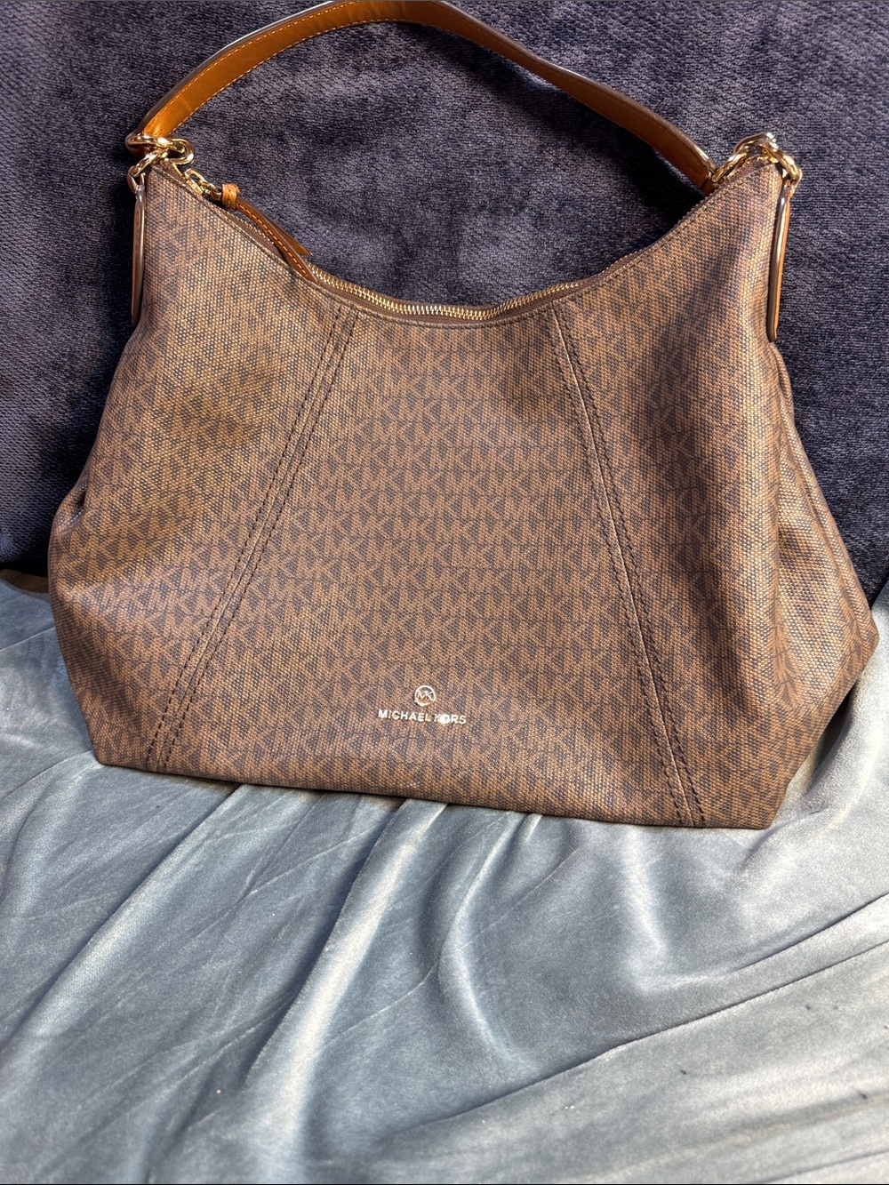 Michael Kors large Brown Logo-Print Shoulder Bag with Gold Hardware